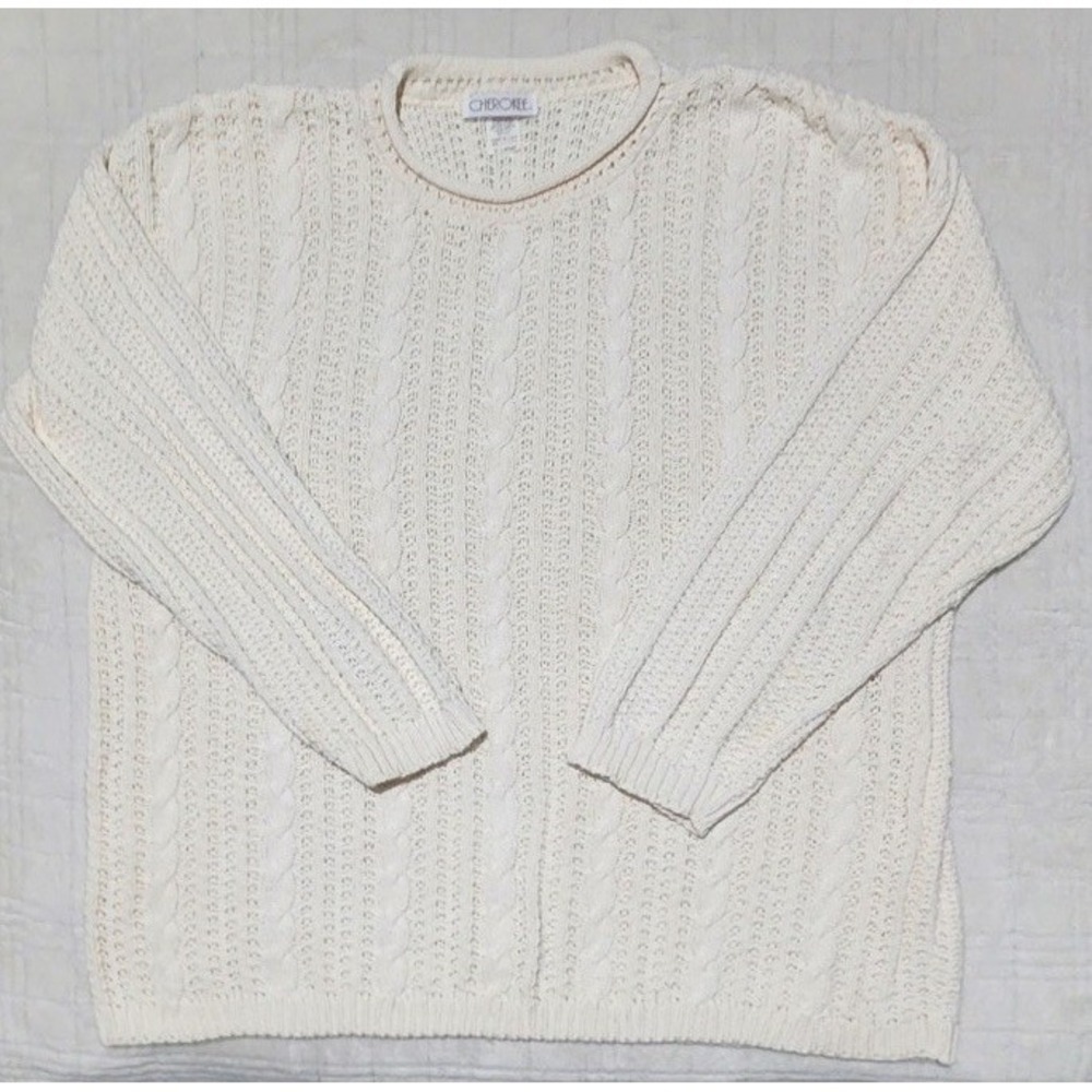 Cherokee Roll Neck Grey Sweater  Fisherman 100% Cotton Women's Sz XL Vintage USA